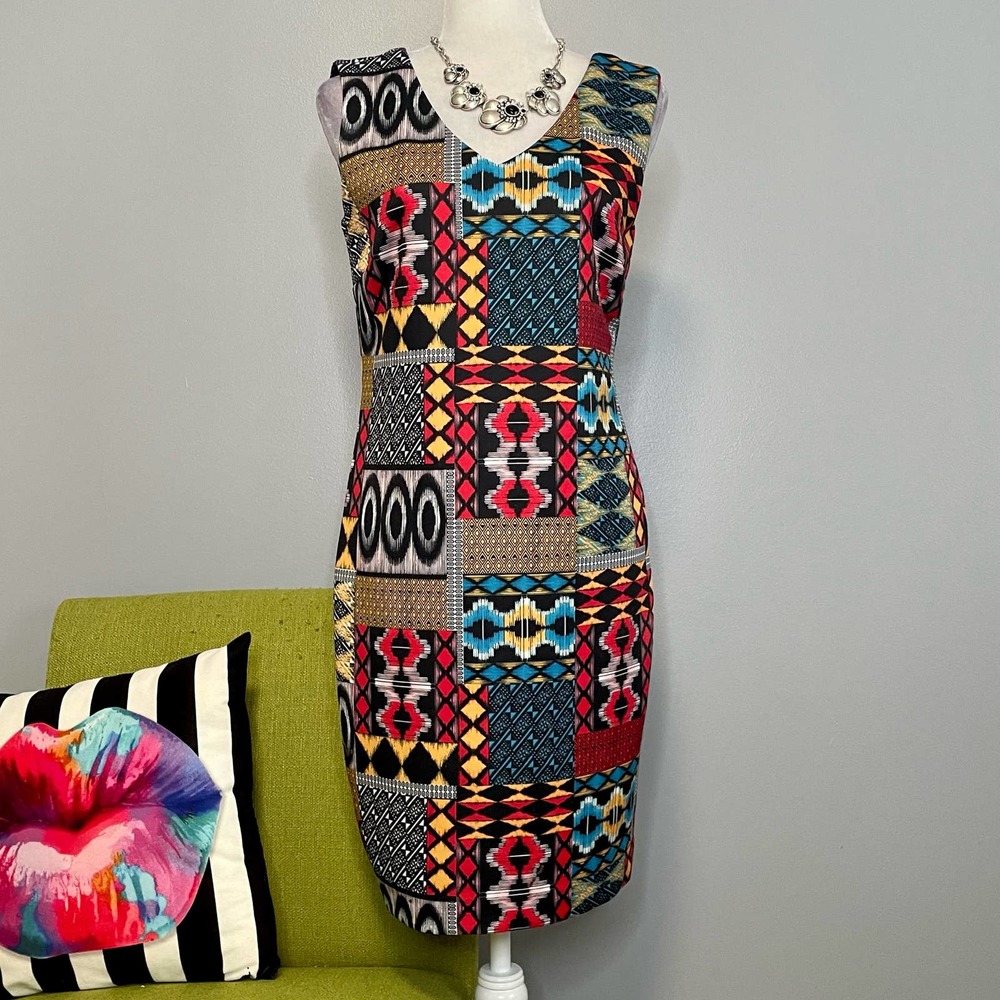 Catherine Malandrino Geometric Patchwork Sheath D… - image 1